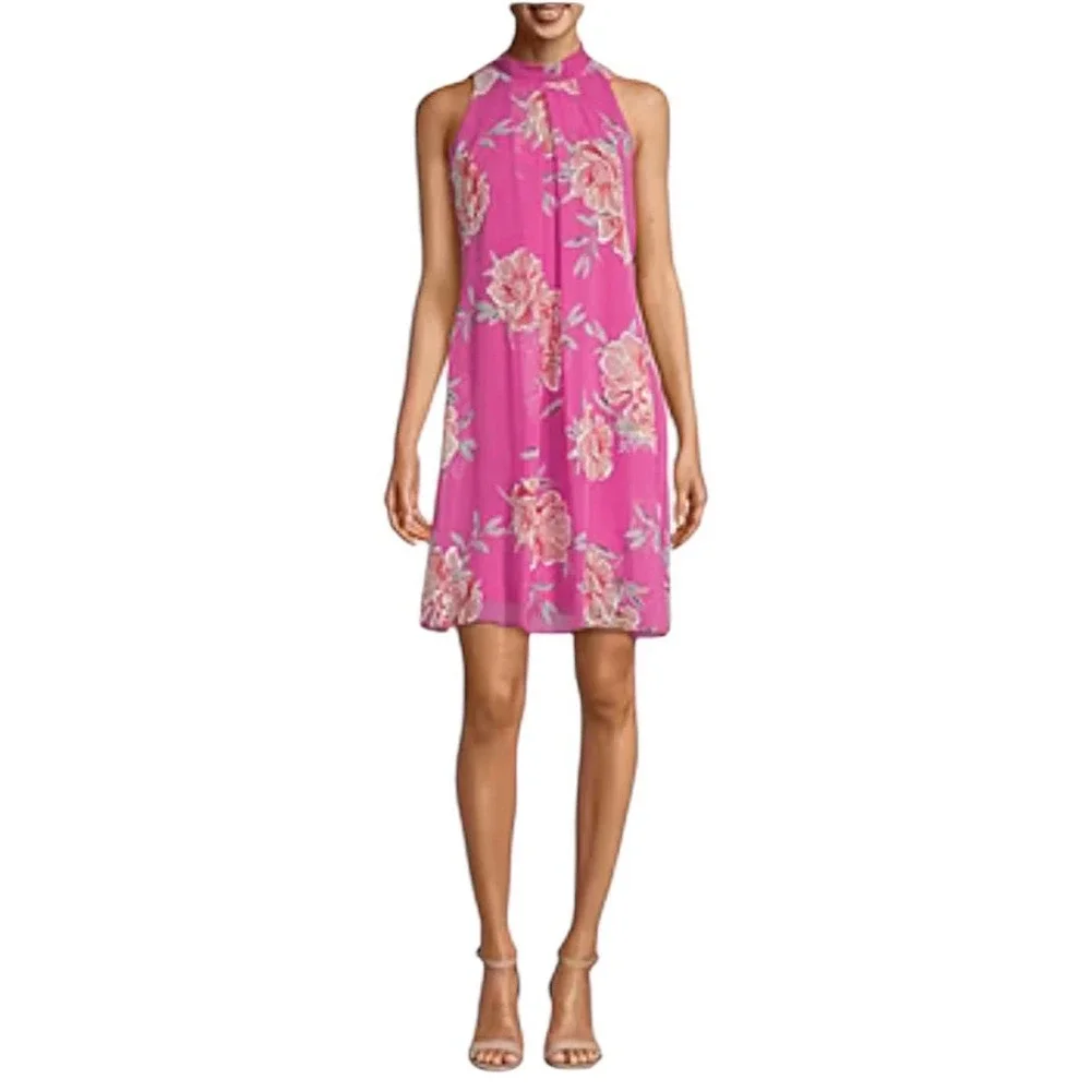 Robbie Bee Signature Pink Floral Halter Dress Size‎ 6 Flowy Lightweight